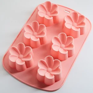 ALPENKOK Форма 25х16,5х3см для выпечки 6 кексов силиконовая AK-6176S Незабудки розовая