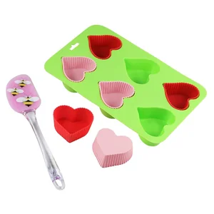 WEBBER Форма для выпечки силикон 6 кексов +лопаткаСердечко 17,5*26,5*5см ВЕ-4238S 