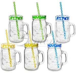 ЭСТЕТ Кружка-банка с крышкой и трубочкой 450 мл 30985-1 микс