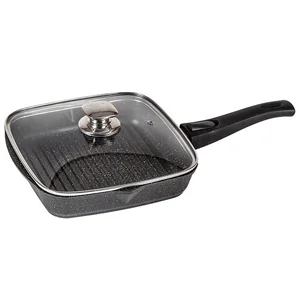 МЕЧТА Сковорода-гриль 26х26см квадратная АП Гранит с66701 с несъемной ручкой и стеклянной крышкой