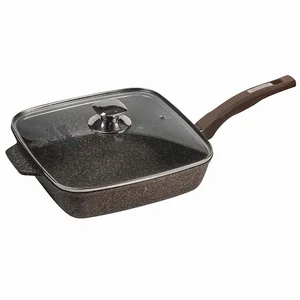 МЕЧТА Сковорода квадратная 26×26 см АП Premium (mokko) с27902 с несъемной ручкой и стеклянной крышкой