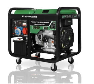 Electrolite Генератор дизельный 15000DE DUAL (электростартер, Dual Power, 220В/380В, 1×63А+1×32А, 4-х такт, 12-13кВт, 2 цилиндра, 20л.с., 4л/ч, бак 25л)