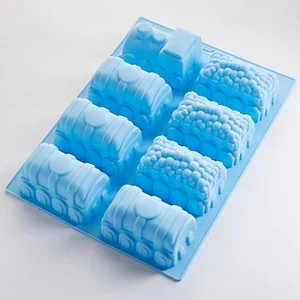 ALPENKOK Форма 27,3х20,3х4,3см для выпечки 8 кексов силиконовая AK-6160S Поезда микс