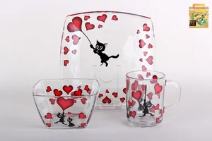 КОРАЛЛ Набор посуды д/завтрака 3 пр. Котики квадрат 34077