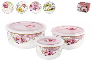 КОРАЛЛ Набор салатников 1/3 с крышкой 10.5см/13см/16см Блум 4888 микс