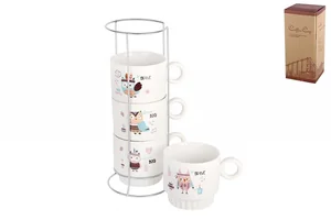 КОРАЛЛ Набор кружек 1/5 на металлической подставке 230мл Веселые совы 5113