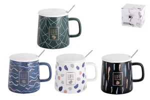 КОРАЛЛ Кружка для заваривания 420мл с крышкой и ложкой Life 5090 микс