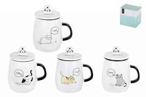 КОРАЛЛ Кружка заварочная 480мл с крышкой и ложкой Кис-Кис 5114 микс