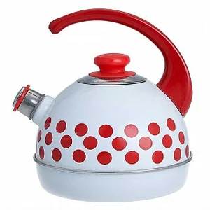 DELTA Чайник 3,5 л (консольная ручка) T04/35/03/08/H13 Красные горохи белый декор - нержавеющая сталь на красном
