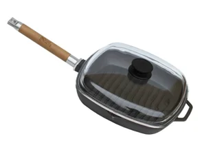 БИОЛ Сковорода-гриль 26см чугунная со съемной ручкой и стеклянной крышкой 1026C