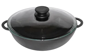 БИОЛ Сковорода WOK чугунная со стеклянной крышкой 28см 0528C