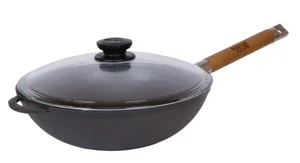 БИОЛ Сковорода WOK чугунная со стеклянной крышкой со съемной ручкой 26см 1526C