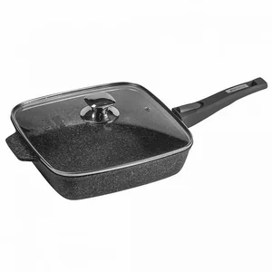 МЕЧТА Сковорода квадратная 24×24 см Гранит с025701 со съемной ручкой и стеклянной крышкой