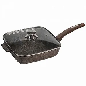 МЕЧТА Сковорода квадратная 28×28 см АП Premium (mokko) с29902 с несъемной ручкой и стеклянной крышкой