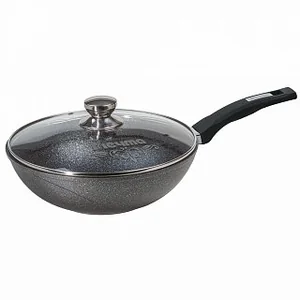 МЕЧТА Сковорода ВОК 28 см Гранит star с78803 с несъемной ручкой и стеклянной крышкой