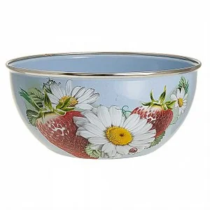 DELTA Салатник-миска 22 см, 2 л BW04/20/09/05 Клубника с ромашкой серо-голубой (ободок - нержавеющая сталь)