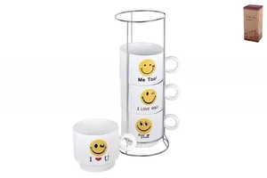 КОРАЛЛ Набор кружек 1/5 на металлической подставке 220мл на подставке Yellow smiley 5096