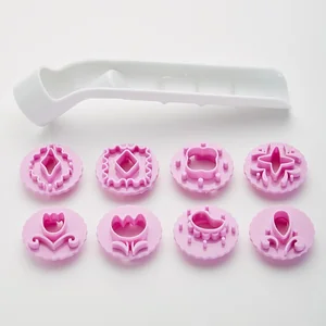 WEBBER Набор выемок кондитерских для мастики, марципана и теста 8 насадок BE-0358 белый с лавандовым