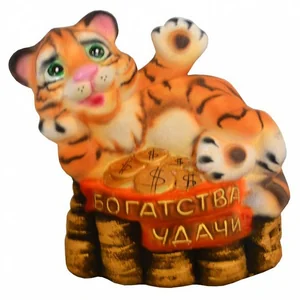 DELTA Копилка 18×19 см ТИГР НА МОНЕТАХ флок АК-29407