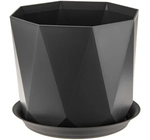 М-ПЛАСТИКА Кашпо 2,6л ПРИЗМА ГРАФИТОВЫЙ д=175мм с поддоном М 3138