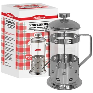 MALLONY Заварочный чайник пресс 1 л Caffè B535-1000ML стекло сталь 950081