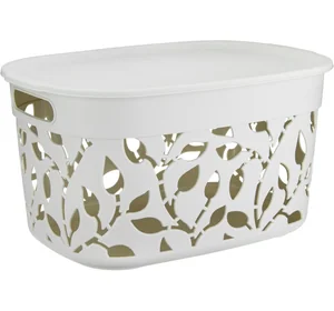 М-ПЛАСТИКА Коробка ФЛОРА 12л с крышкой М 2363 БЕЛЫЙ РОТАНГ 