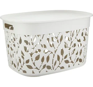 М-ПЛАСТИКА Коробка ФЛОРА 25л с крышкой М 2364 БЕЛЫЙ РОТАНГ 