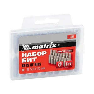 MATRIX Набор бит SL5 x 25 мм, сталь 45Х 20 шт пластиковый бокс 11301