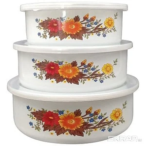 MALLONY Набор из 3 эмал. мисок с крышками, FAMILIA, объемы: 600/850/1250 мл 008763