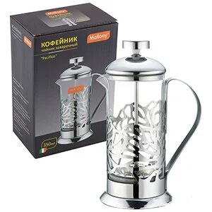 MALLONY Чайник/кофейник (кофе-пресс), PACIFICO, из жаропрочного стекла, объем 350 мл, в корп из нерж стали 005159