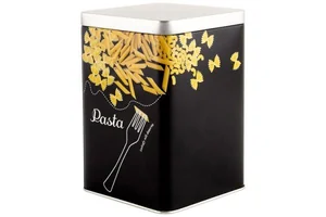 MALLONY Банка с крышкой металлическая, квадратная, объем 1000 мл, дизайн Макароны 008618