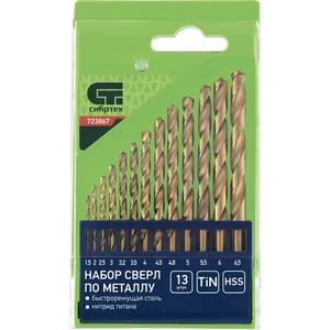 СИБРТЕХ Набор нитридтитановых сверл по металлу, НSS, 13 шт 723867