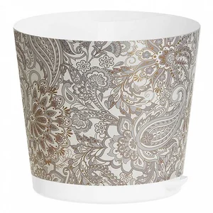 PLASTIC REPUBLIC Горшок для цветов Oregano 120 мм, 0,75 л, с прикорневым поливом 221604929/01 с декором (белый)