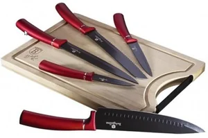 BERLINGER HAUS Набор ножей 6пр. с бамбуковой разделочной доской BH 2552 - Burgundy Metallic Line 