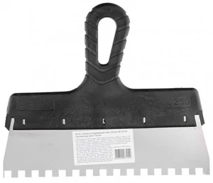 SPARTA Шпатель из нержавеющей стали, 250 мм, зуб 8 х 8 мм, пластмассовая ручка 85143