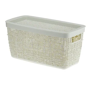 М-ПЛАСТИКА Коробка 4л БЯЗЬ БЕЛЫЙ РОТАНГ с крышкой 28*14*14см М 2325 