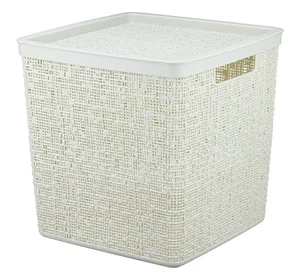 М-ПЛАСТИКА Коробка 17л БЯЗЬ БЕЛЫЙ РОТАНГ с крышкой 28*28*28см М 2327