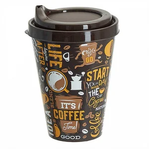 DELTA Стакан 420 мл IZI-GO с крышкой и с декором (темно-коричневый) 221117124/01