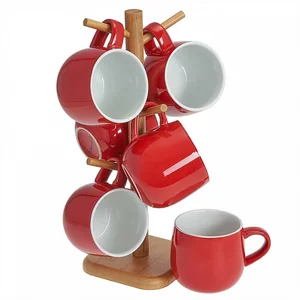 ROSARIO Набор кружек 6 предметов (420 мл) на деревянной подставке Ф19-107K/6 красный