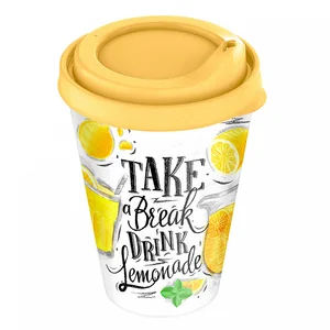 DELTA Стакан 420 мл IZI-GO с крышкой с декором СЛ (бледно-желтый) 221134004/01