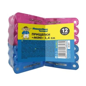 Прищепки бельевые MINI 5,4 см 12 шт Мамонтенок чистолюб D1002-12