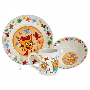 DELTA Набор посуды 3 предмета детский КРС-1781 Три кота. Бабочки (фарфор)