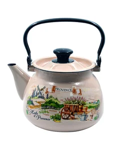 КМК Эмалированный чайник 3,0л 42115-123/6-У4 сфер./мет.ручк.с рис.Травы прованса (пудра)