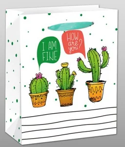 Пакет подарочный Dream cards с матовой ламинацией Кактусы в горшке 31x42x12 см (XL),210 г