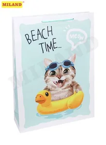 Пакет подарочный Кот на отдыхе 32.4х44.5х10.2 см ППД-0131