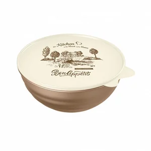 Миска с крышкой с декором wave 1,55л (темно-бежевый)