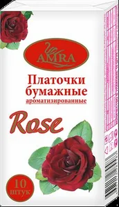 Платочки бумажные Amra двухслойные с ароматом розы 10 шт 284583