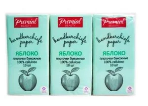 Платочки бумажные Premial Aroma трехслойные с ароматом яблока 10 шт 280202-1