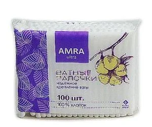 Палочки ватные Amra Ultra в пакете с запайкой 100 шт 282510