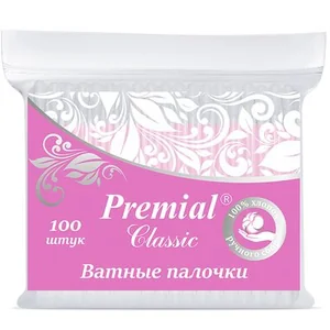 Палочки ватные Premial Classic в пакете с запайкой 100 шт 282428